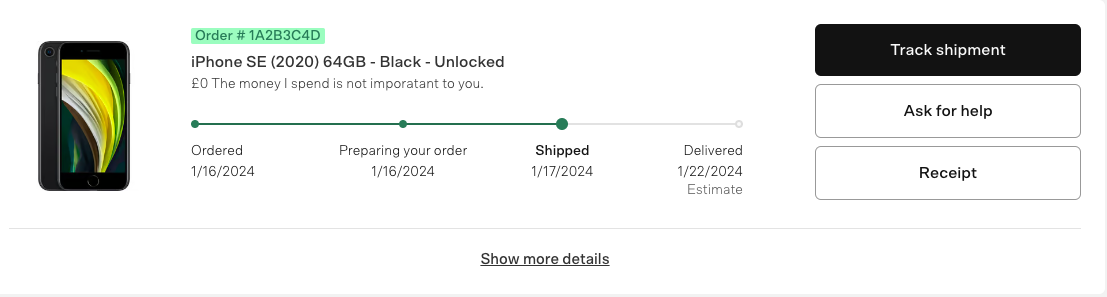 iPhone SE proof of purchase